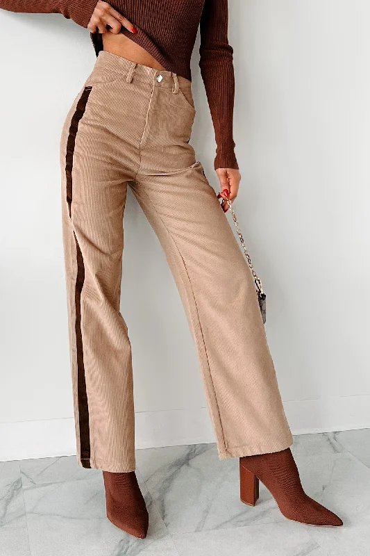 Preppy Style Pablo Side Stripe Corduroy Pants (Taupe)