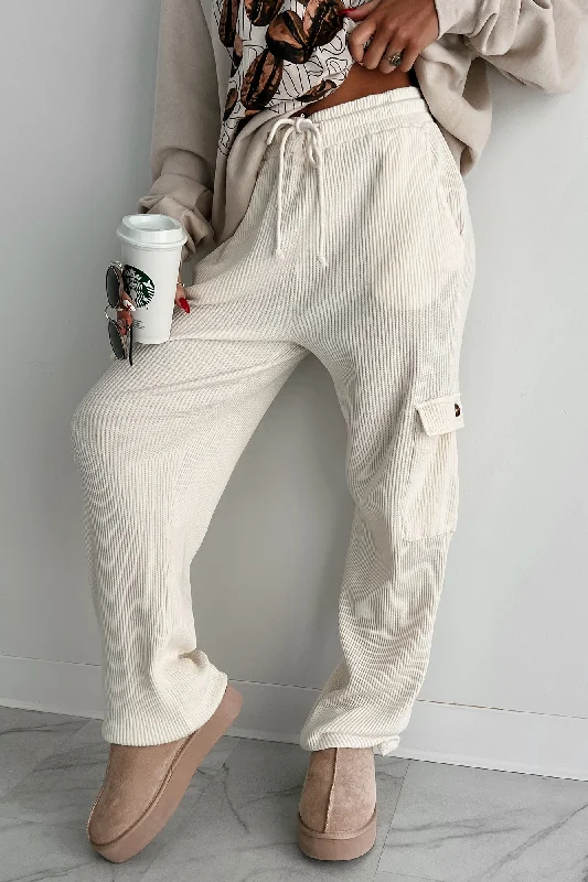 End of Season Sale Leave Me Alone Cargo Waffle Knit Pants (Cream)