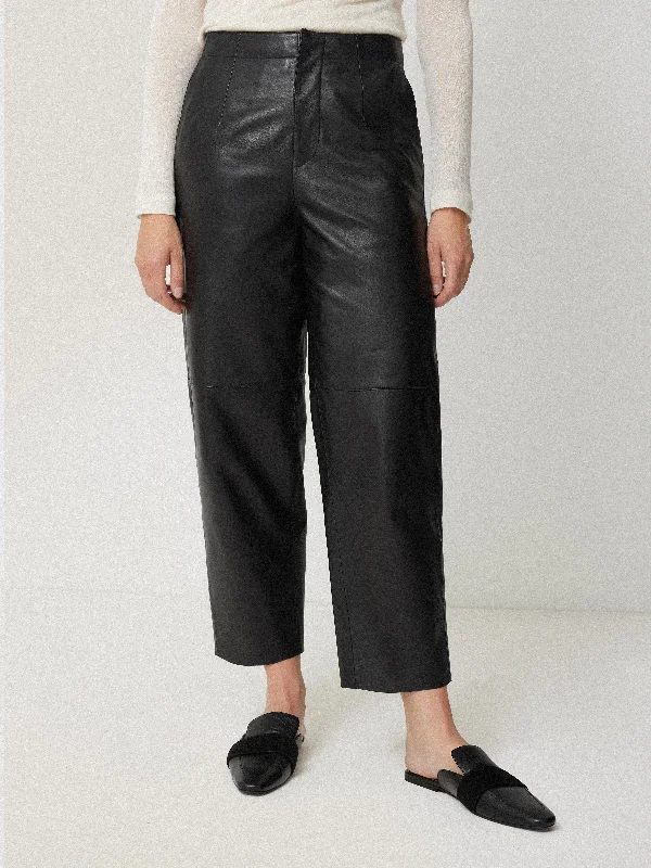 Fashion Forward Femme Leather Barrel Leg Trouser | Black