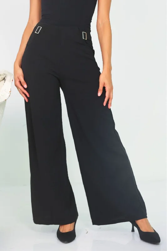 Vibrant Styles Petite High Waisted Wide Leg Pants (Black)