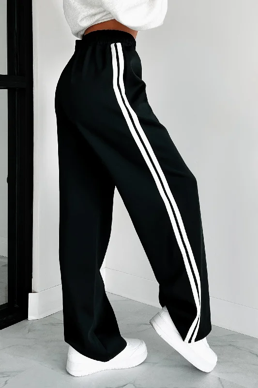 Chic Casual Style Bringing The Comfort Wide Leg Track Pants (Black)