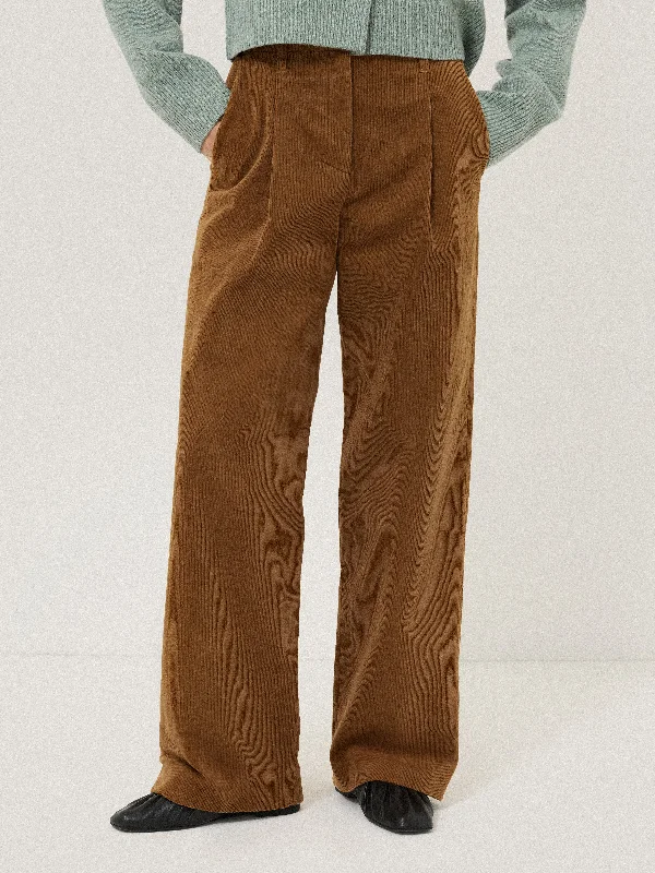 Elegant Styles Corduroy Pleat Trouser | Brown