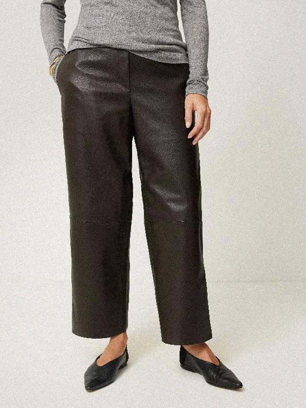 Trendy Urban Attire Leather Flat Front Trouser | Dark Olive