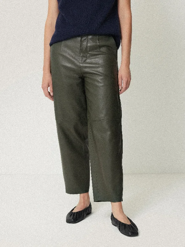 Elegant Attire For The Modern Lady Leather Barrel Leg Trouser | Green