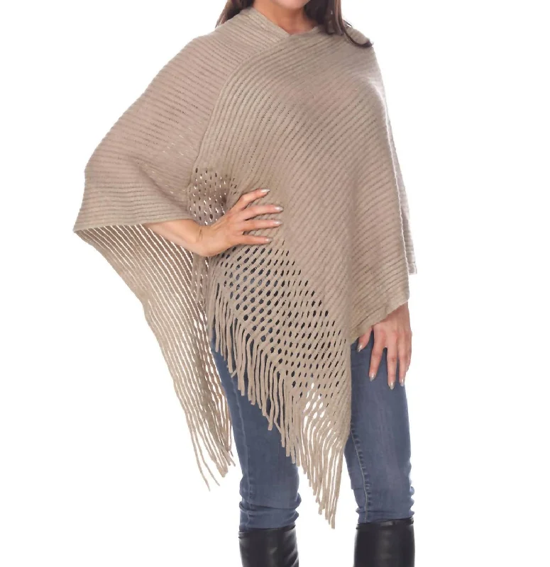 Trendy Fashion For Women Sansa Gold Knit Fringe Poncho In Beige