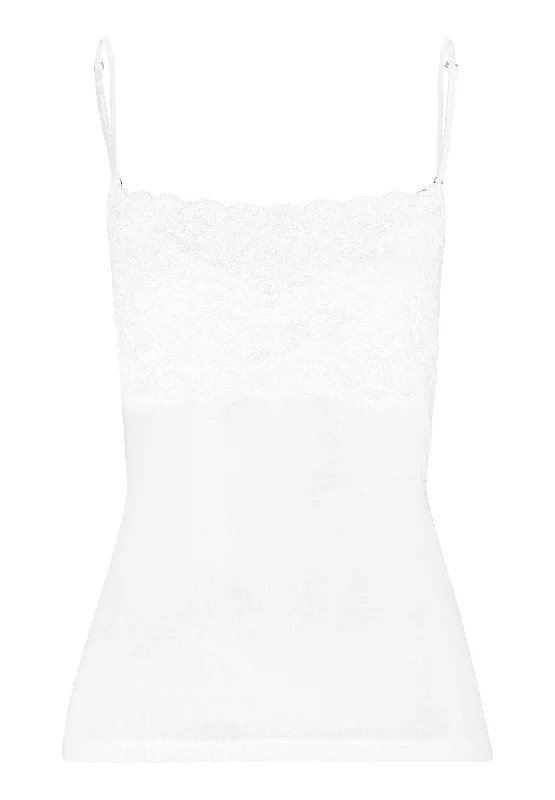 Clothing Sales Luxury Moments Wide Lace Cotton Camisole | White 71448-101