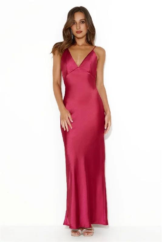 Discount Store Nights Under Stars Satin Maxi Dress Berry