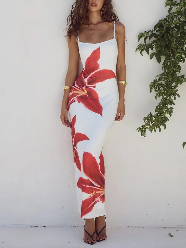 Stylish Basics Unforgettable Abstract Floral Charming Print Maxi Dress