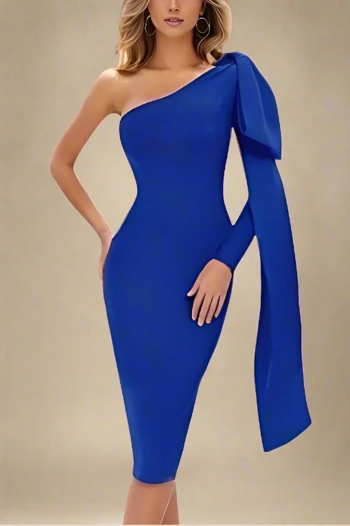 Special Occasion Wear Lela Long Sleeve Bandage Midi Dress - Royal Blue