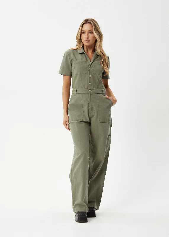 Luxury Fashion AFENDS Womens Mika - Canvas Jumpsuit - Olive