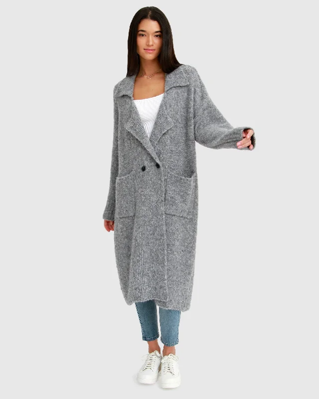 Shop Ladies Clothes Born To Run Sustainable Sweater Coat - Grey