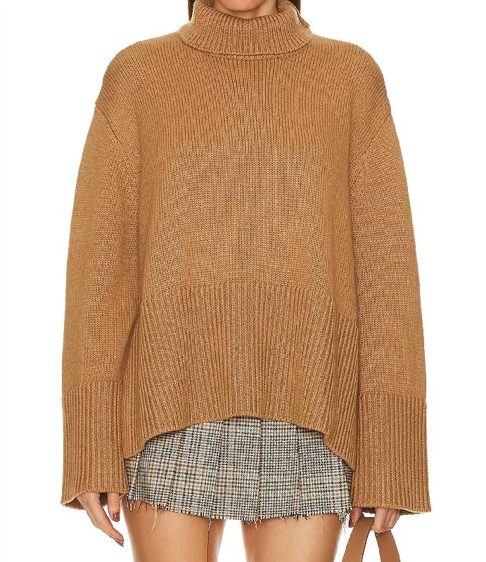 Relaxed Style Della Turtleneck Pullover In Camel