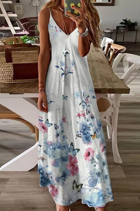 Elegant Women's Clothing Online Fashion Casual Print Split Joint V Neck A Line Dresses