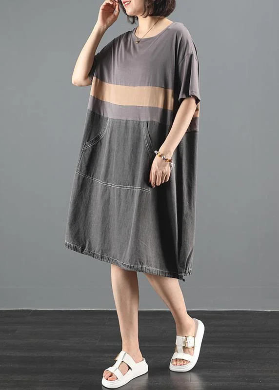 Women's Evening Wear DIY gray tunic pattern o neck patchwork daily summer Dress