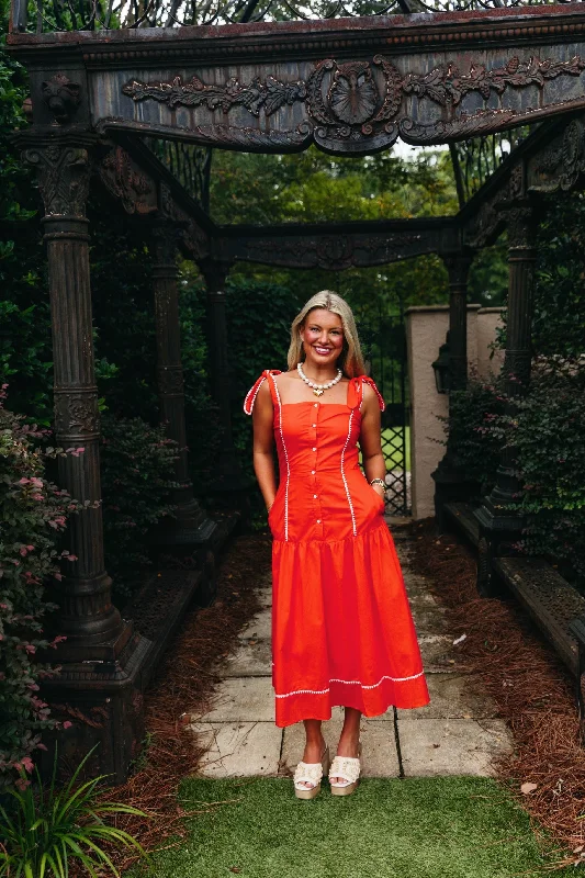 Trendy Attire For Her Alora Midi Dress - Spicy Orange