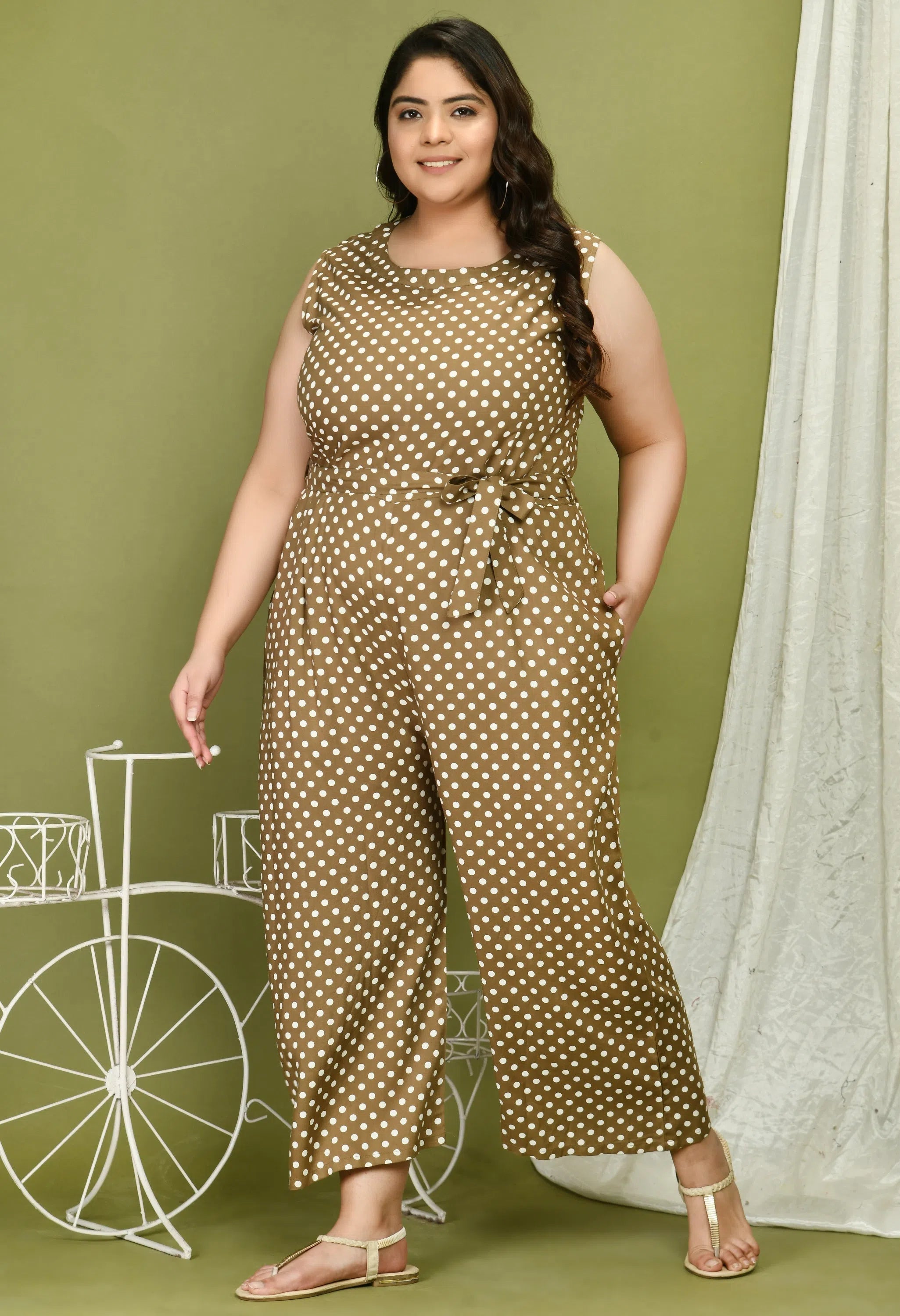 Stay Ahead In Style Women Solid Plus Size Beige Jumpsuits & Sets