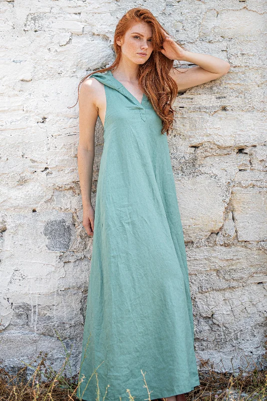 Huge Price Cut Long Linen Dress with a Hood