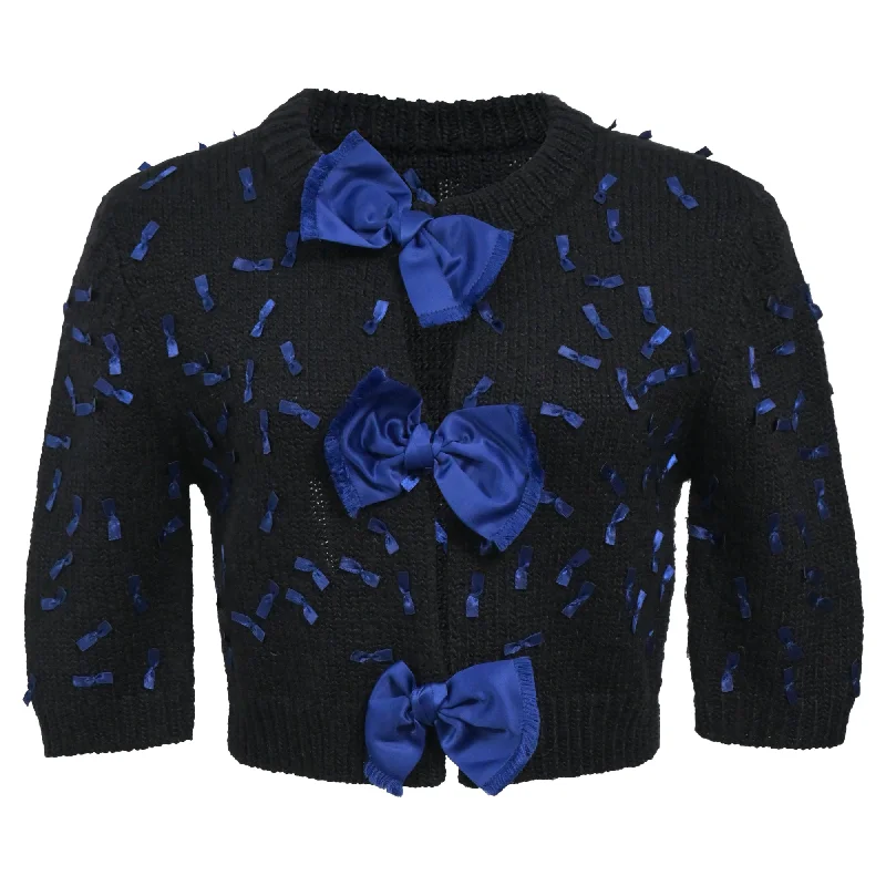 Women Apparel Marc by Marc Jacobs Knitted Bow-Detail Cropped Cardigan in Navy Blue Wool