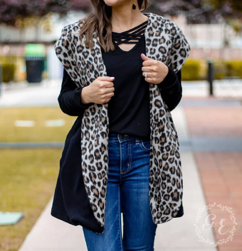 Unbeatable Prices Warm And Together With Leopard Vest Cardigan In Black