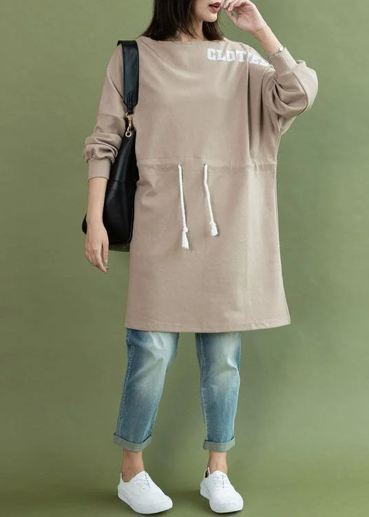 Sale On Sale Style drawstring side open Cotton quilting dress khaki Dress fall