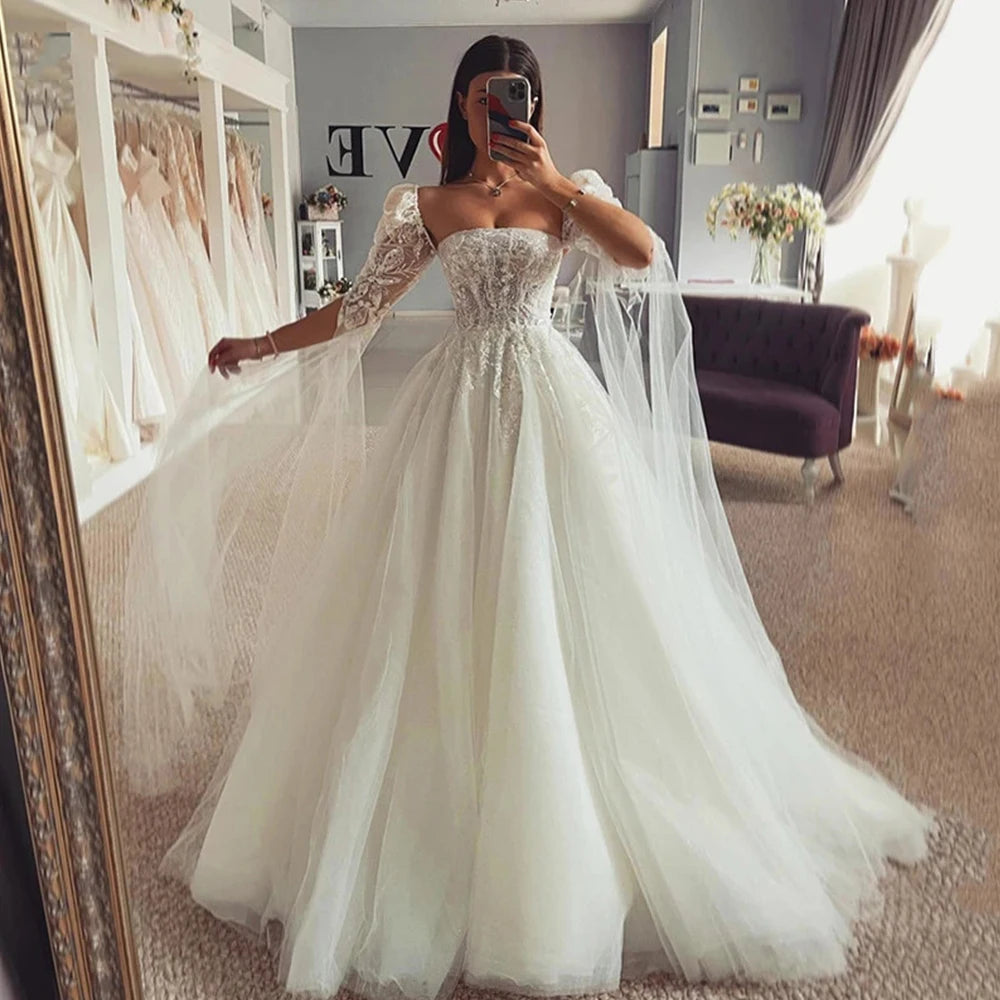 All Season Fashion Collection Chic Princess Lace And Tulle Beach Beautiful Wedding Dresses 2023 Sweetheart Off Shoulder Straps Beading Bridal Gown Custom Made