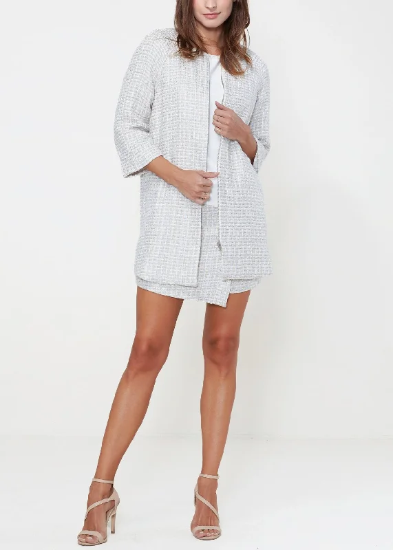 Women's Formal Wear Women's Basket Tweed Longline Jacket In Powdered Blue