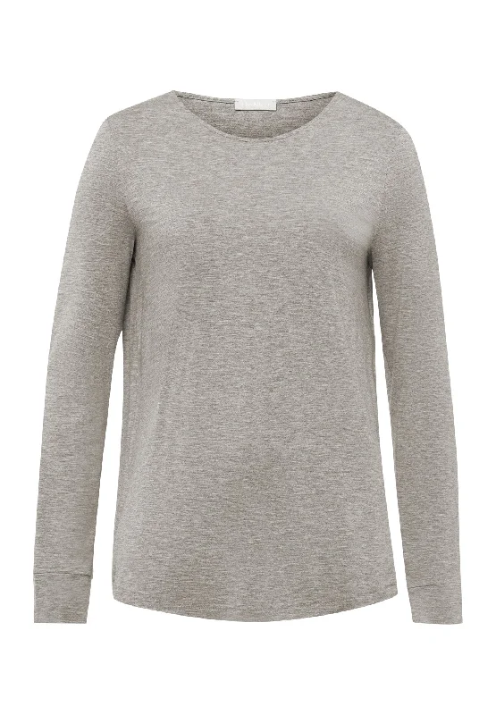 Stylish Women's Clothes for Work and Play Natural Elegance Relaxed Round Neck Top | Grey Melange 74948-958