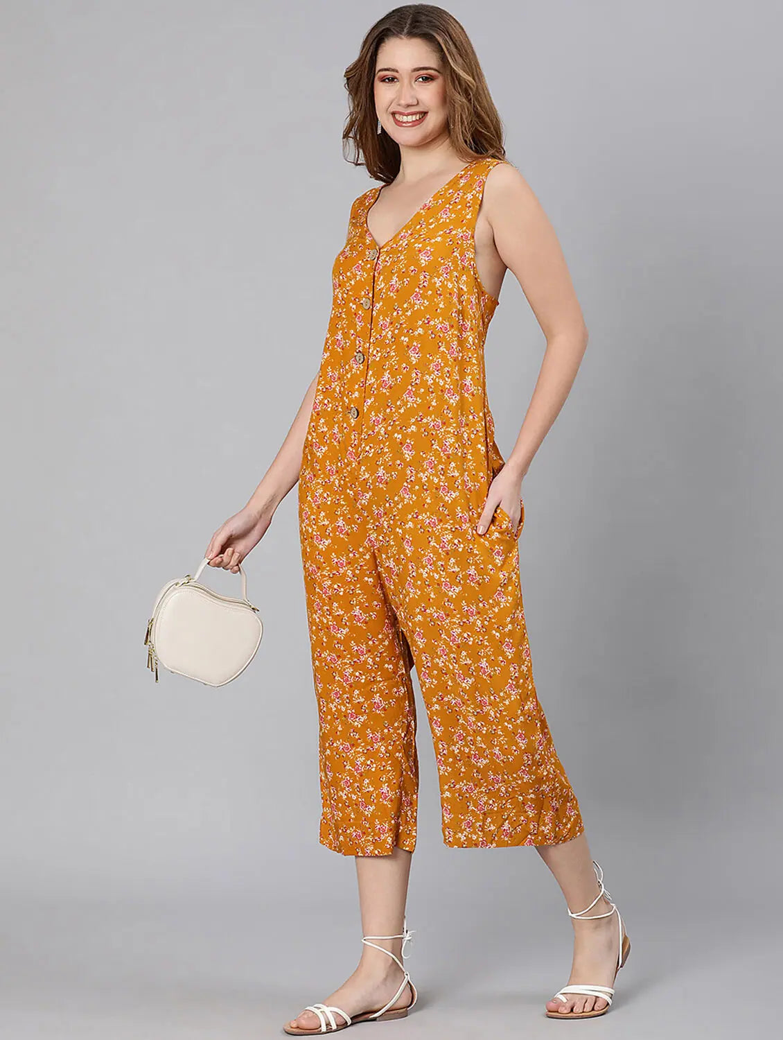 Top Deals Women Floral Standard Yellow Jumpsuits & Sets