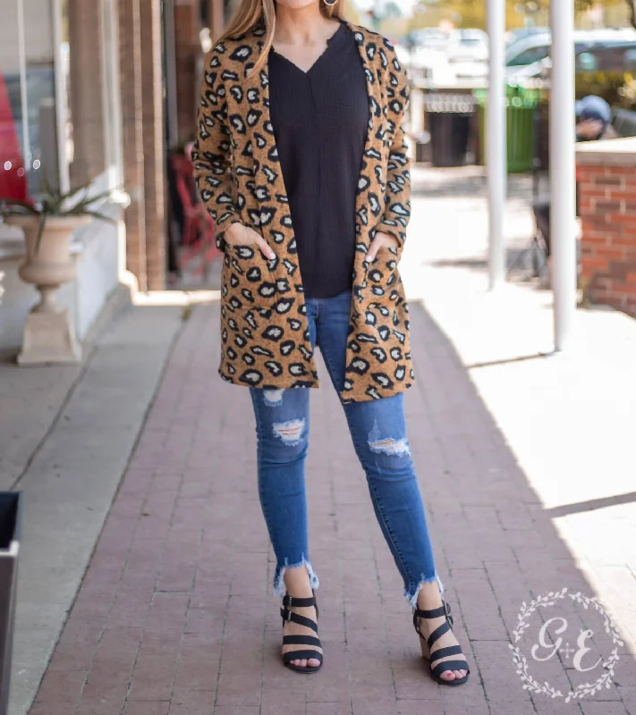 Fashionista Favorites Fireplace Chillin Sweater Cardigan With Pockets In Leopard