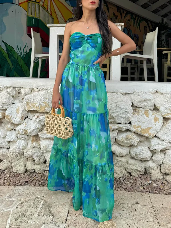 Street Style Fashion Vacation Casual Printed Charming Wrap-Around Maxi Dress