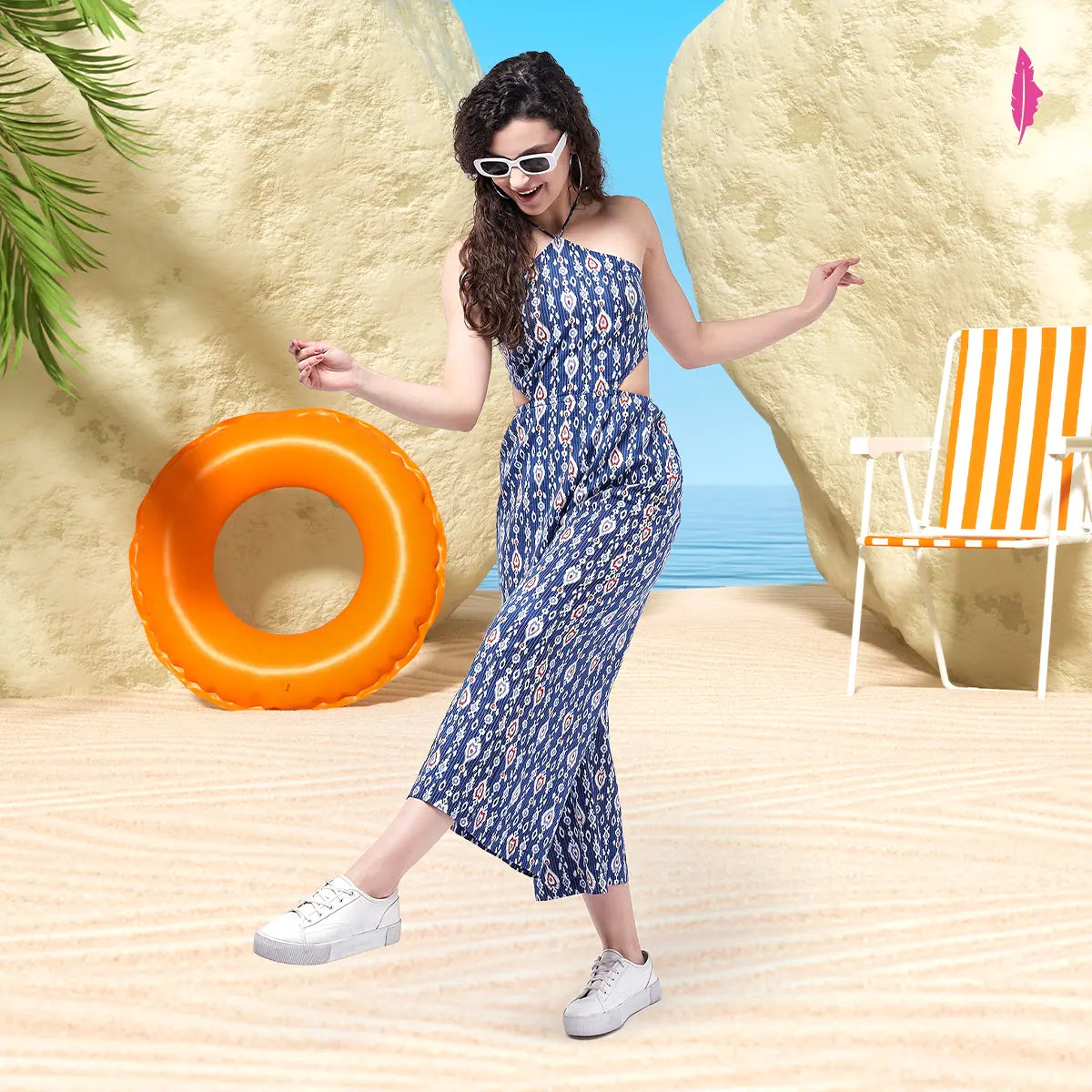 Stylish Savings Ethnic Printed Jumpsuit With Halter Neck