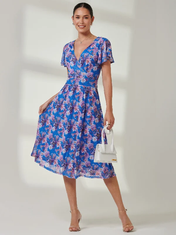 Casual Wear Jolie Moi Kaylynn Wrap Mesh Dress, Blue Floral