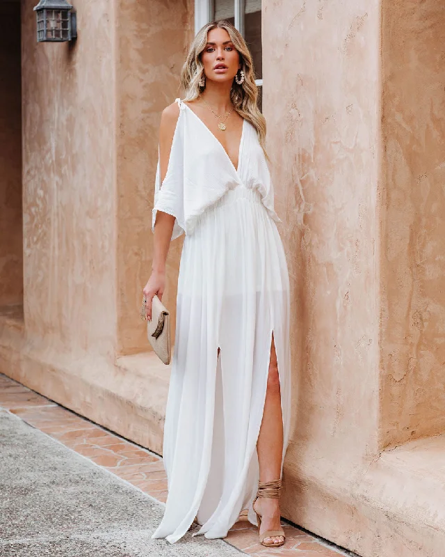 Clothes Of Woman Korrine Cold Shoulder Maxi Dress - Off White