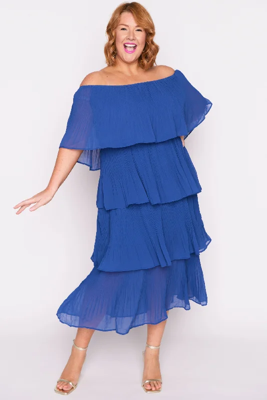 Classic Women's Clothing Styles Faire Cobalt Pleated Dress