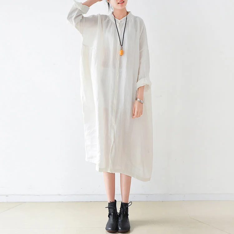 Seasonal Fashion Fine White linen shirt dresses plus size women dress 2024 autumn