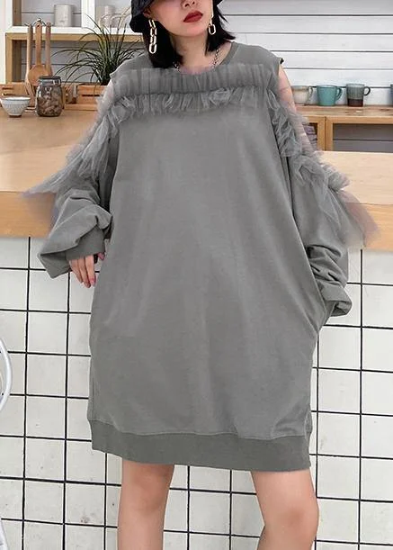 Bold Fashion Women off the shoulder summer quilting dresses Shape gray Dresses