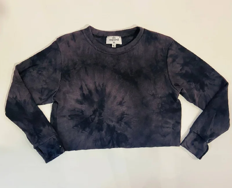 High End Women's Wear Tie-Dye Crop Sweatshirt In Charcoal