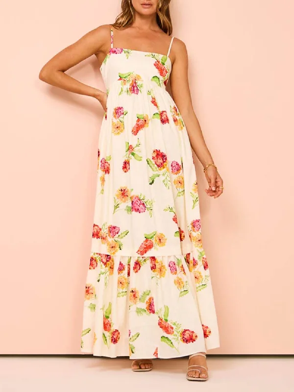 Chic Style Unique Floral Print Halter Graceful Backless Extra Maxi Dress