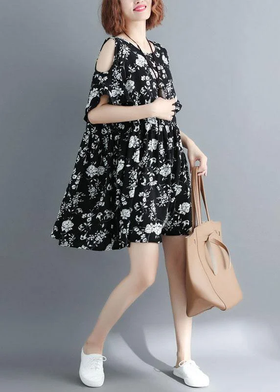 Fashion Forward Outfits Simple Black Loose Print Summer Party Mini Dress Half Sleeve