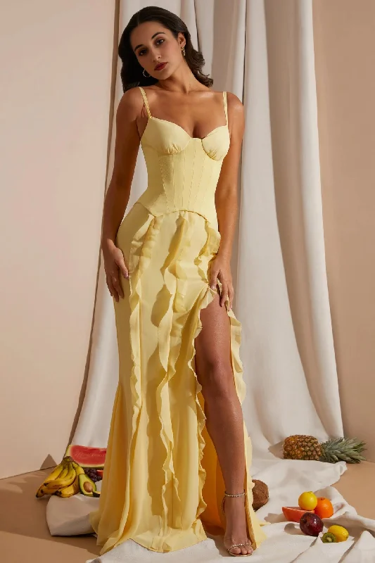 Chic Outfits Corset Frill Skirt Maxi Dress in Yellow