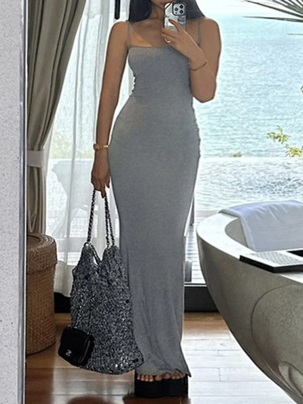 Online Boutiques Gray Ribbed Bodycon Maxi Dress