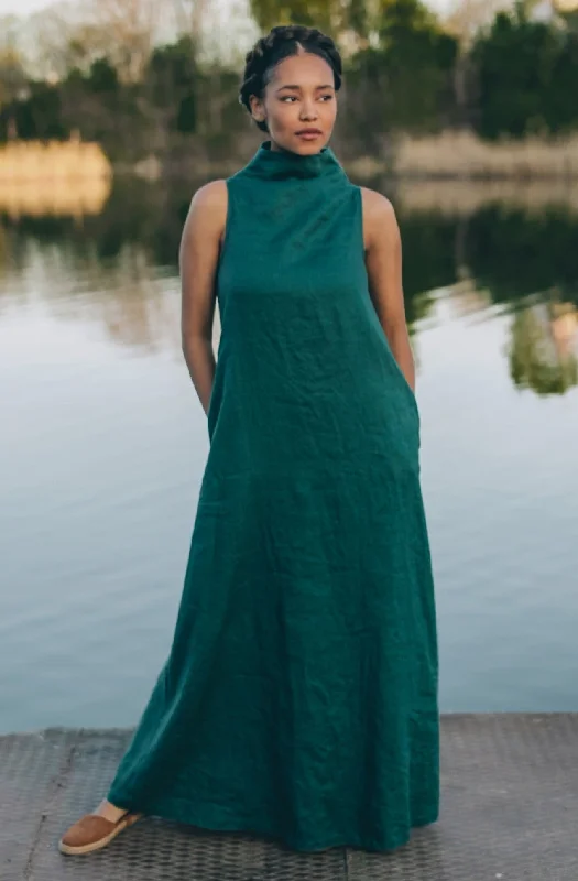 Sophisticated Style Minimalist Linen Maxi Dress with Cowl Neck