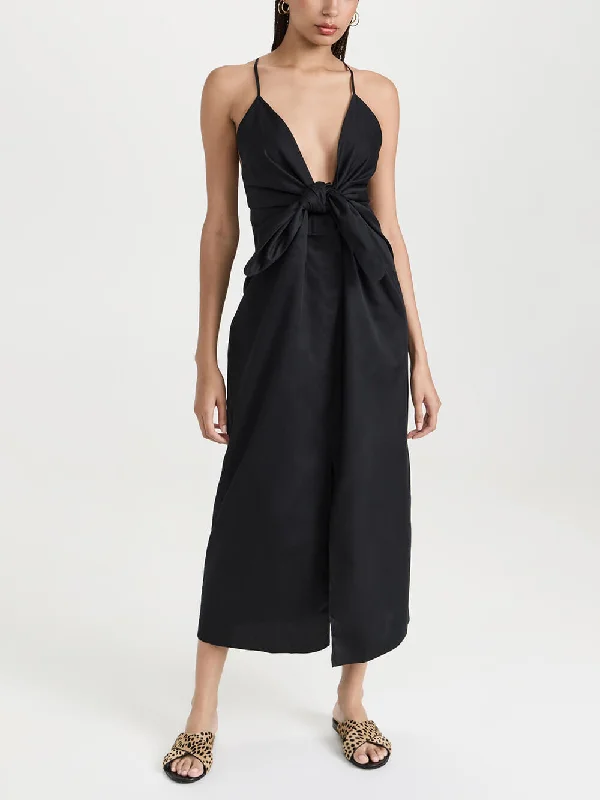 Relaxed Style Unique Strappy Deep Charming V-Neck Midi Dress