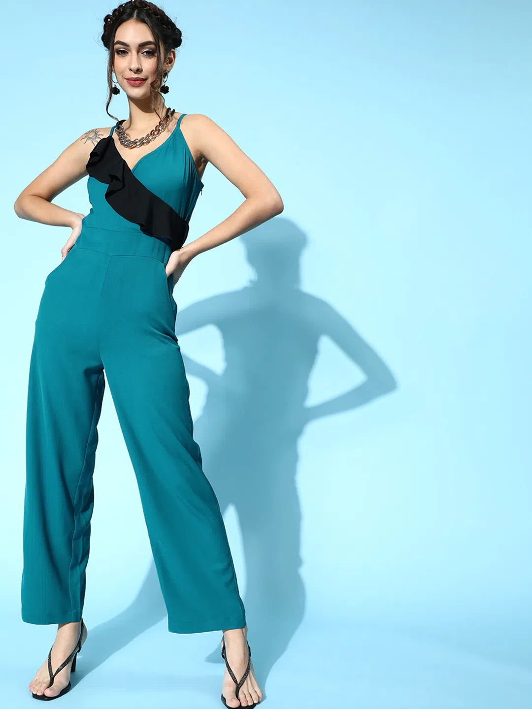 Versatile Women's Clothing for All Occasions Women Solid Teal Jumpsuits & Sets