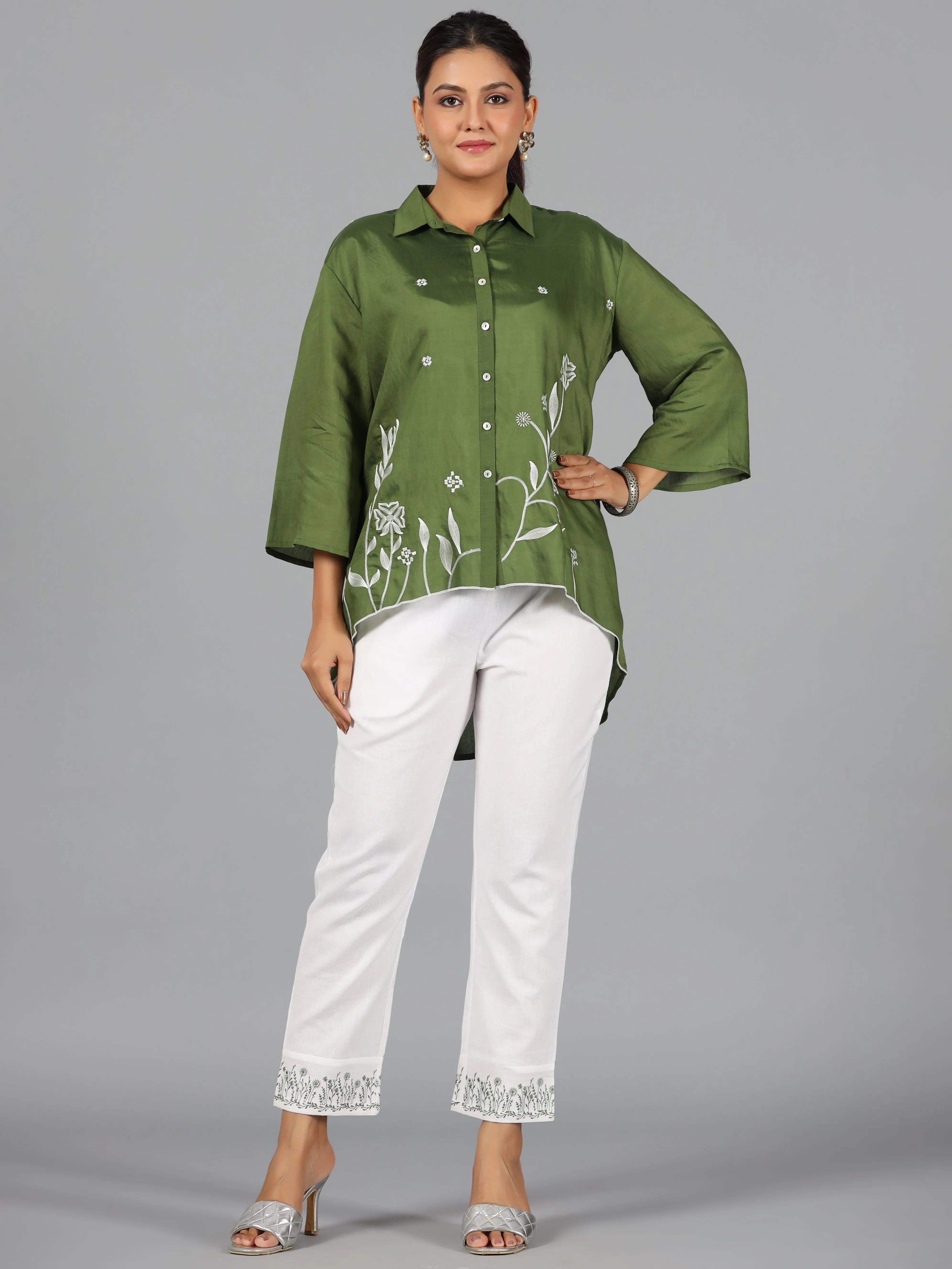 Flash Sale Starts Women Embroidered Standard Green Jumpsuits & Sets