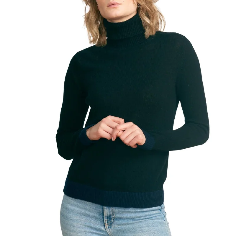 Women's Clothing Stores Contrast Roll Collar Sweater In Black And Navy