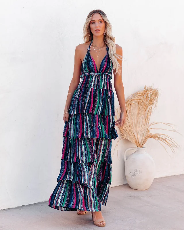 Women's High Street Fashion Esperanza Tiered Halter Maxi Dress