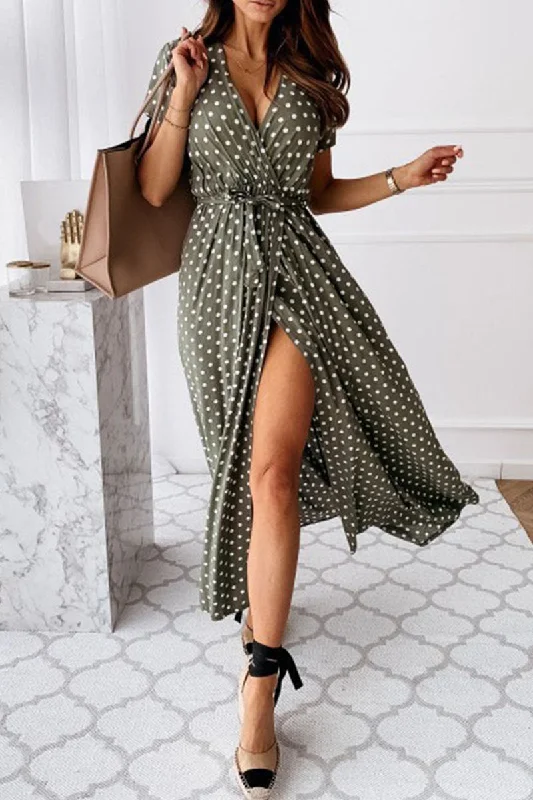 Explore What's New Fashion Sexy Dot Slit V Neck Printed Dresses(4 Colors)