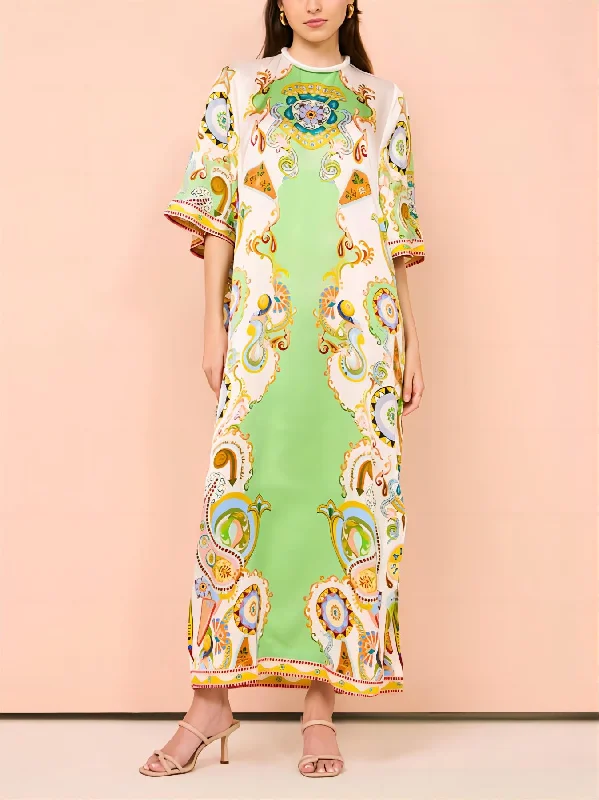 Exclusive Sale Unique Cashew Floral Charming Print Loose Midi Dress