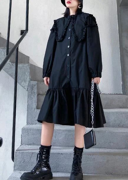 End of Season Sale Organic black cotton clothes shirt Art ruffles Dress